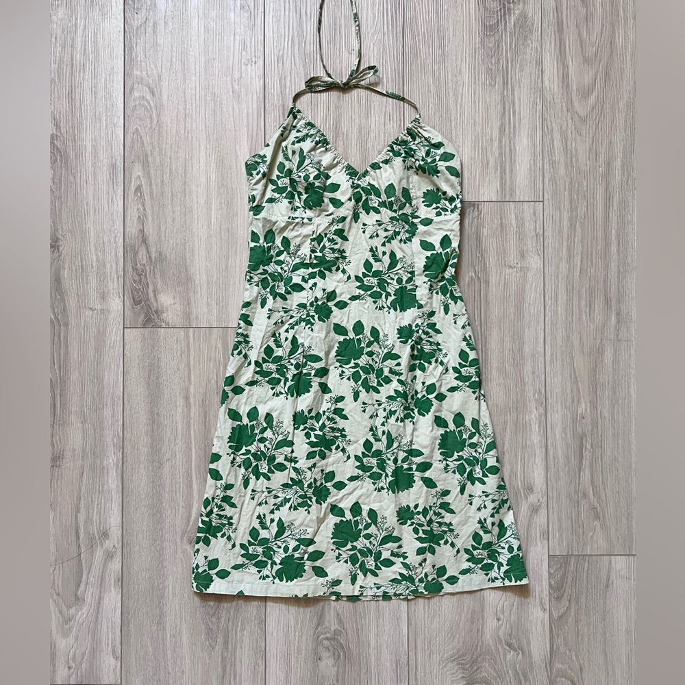 H&M Green and White Textured Halter-neck Dress